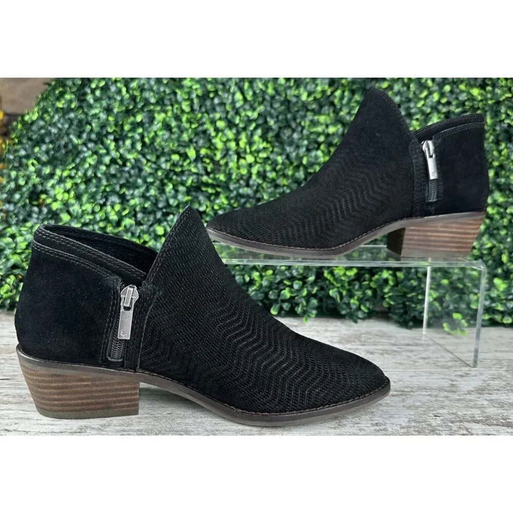 LUCKY BRAND Fhuna Ankle Bootie Women’s‎ 8M Black Suede Low Cut Boots Casual Chic